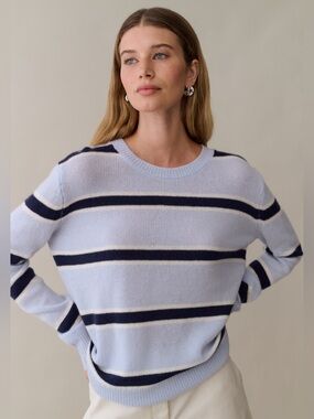 NWT Few Moda Sofia Cashmere Sweater size Small S blue stripe morning mist CAARA